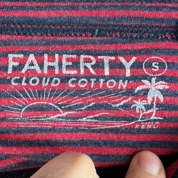 Faherty Mens Cloud Long Sleeve Henley Red Blue Cumberland Stripe Pima Cotton - Picture 4 of 7